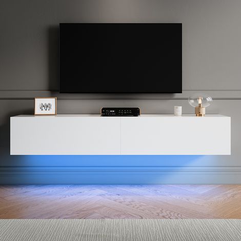 ELEGANT Hanging TV Stands Wall Mounted TV Cabinet Entertainment Media TV Unit for Living Room, Enclosed storage 1400 x 240 x 270mm with LED