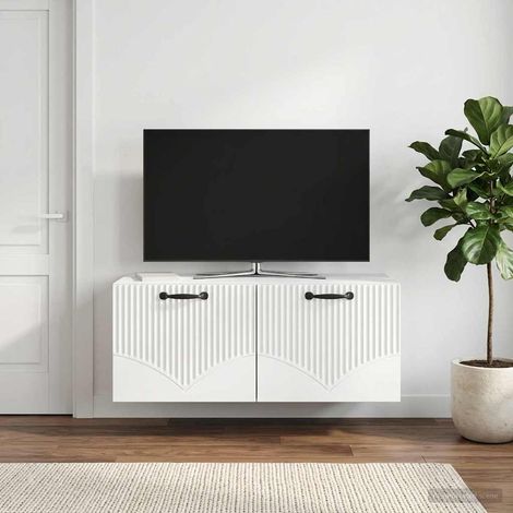 vidaXL Meuble TV mural Blanc 78,5 x 31 x 30 cm Bois d'ingénierie (1/5)
