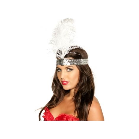 Diadema con pluma, estilo años 20, color plata, 1 unidad. (1/2)