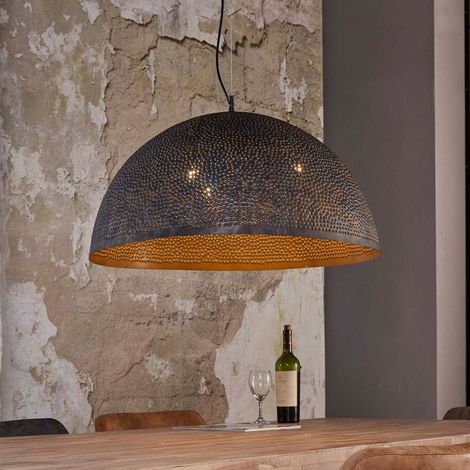 Suspension industrielle ronde 70 cm en métal noir - AMP