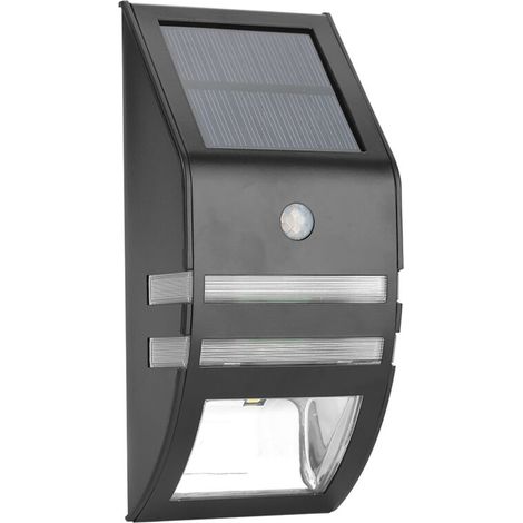 Solar-powered PIR motion sensor with 2 LEDs, path light, wall sconce, garden security lights, black and warm white