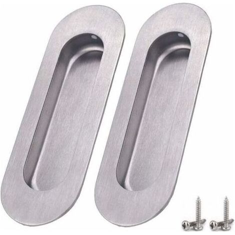 Paquet de 2 Poignées– Argent de Porte à Porte Coulissantes Poignée Ovale Encastrées en Acier Inoxydable Brossé Satiné Poignée Cachée pour Porte Coulissante Armoire Placard Tiroir (1/4)