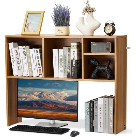 Étagère à Poser sur Bureau à 1 Niveau, Bibliothèque de Bureau 94x24x73 cm, Organisateur de Bureau en Bois, avec Pieds Antidérapants, Support de Rangement Stable pour Maison et Dortoir (1/5)