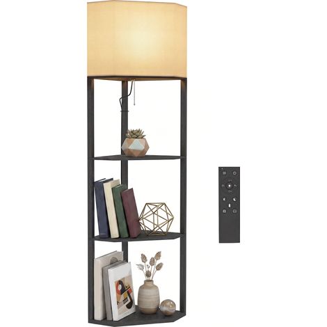 HOMCOM Corner Modern Floor Lamp with Shelves, Dimmable Standing Lamp, Black (1/5)