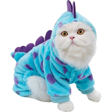 Taille-S Costume de Dinosaure pour Chien et Chat Pyjama Polaire Chaud Vêtement Dragon Bleu pour Chiot Chaton Chien de Petite Taille (1/5)