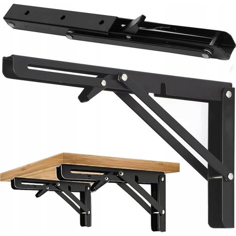 2 SUPPORTS D'ÉTAGÈRE DE TABLE PLIABLES EN MÉTAL 30X17CM FIXATION MURALE (1/5)