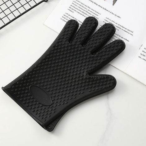 2 Silikon-Ofenhandschuhe für Küche und Grill, Set, Paar, Topflappen, schwarze Ofenhandschuhe (1/5)