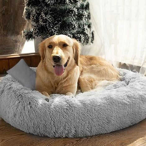 1 Lit pour animaux, peluche douce, lavable, gris clair, 80x80cm, pour chien et chat (1/4)