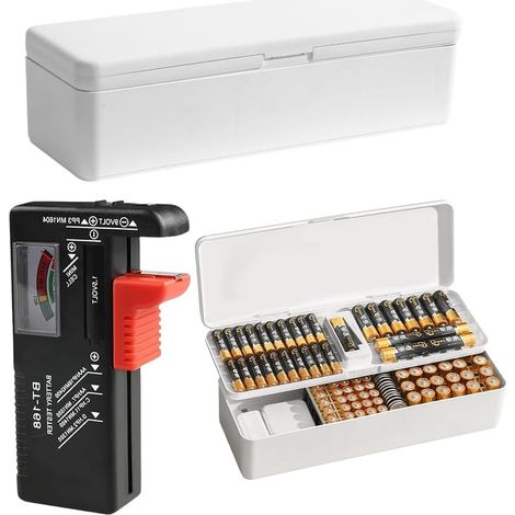Batterieaufbewahrungsbox – Bietet Platz für 41 AA-Batterien, 55 AAA-Batterien und 19 Knopfzellenbatterien, Weiß (Batterien nicht enthalten)