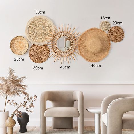 Décoration murale bohème en rotin et paille, ensemble de 7 pièces pour salon, entrée et salle à manger