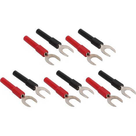 Lot de 10 fiches banane Y fourche rouge noir 4mm jack cuivre nickelé, sécurisé pour multimètres et applications électroniques (1/5)