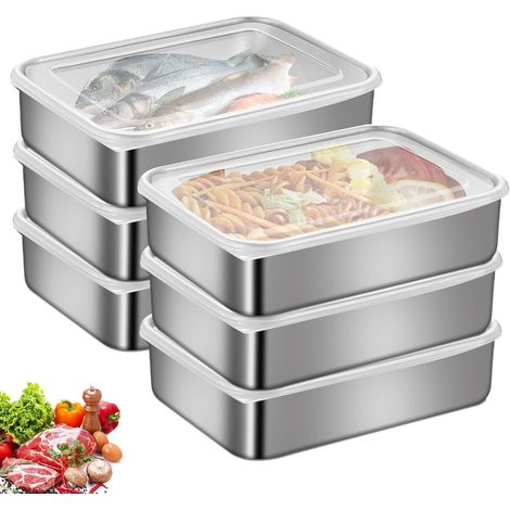 Lot de 6 boîtes en acier inoxydable pour charcuterie, fromage et viande, rangement pour aliments frais et congélation (1/5)