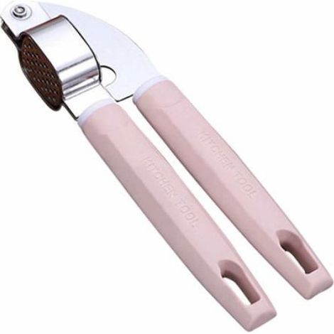 Presse-ail en acier inoxydable avec poignée ergonomique, coupe-ail de 17 cm, pratique et facile à nettoyer, rose (1/5)