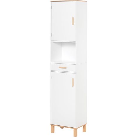 Meuble de salle de bain gain de place, colonne verticale en bois blanc, design compact et pratique, idéal pour optimiser le rangement (1/5)