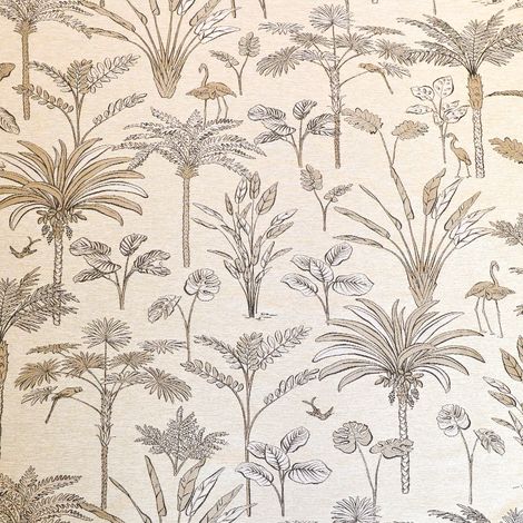 Tissu décoratif motifs végétaux et oiseaux Lin 150 cm