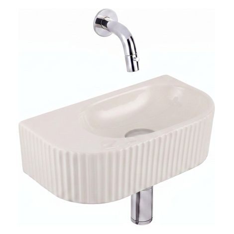 QeramiQ Fuente Lavabo pour WC - 40x22x12 cm - nervure - demi-rond - sans trou de robinet de Lavabo pour WC - ceramique - robinet de Lavabo pour WC (1/5)