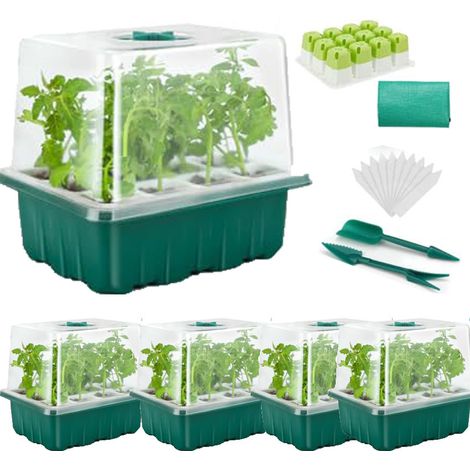 5PCS Kit de plateau de semis, propagateur de graines avec couvercle surélevé et fenêtre réglable pour une utilisation en serre et au jardin, jaune (1/5)