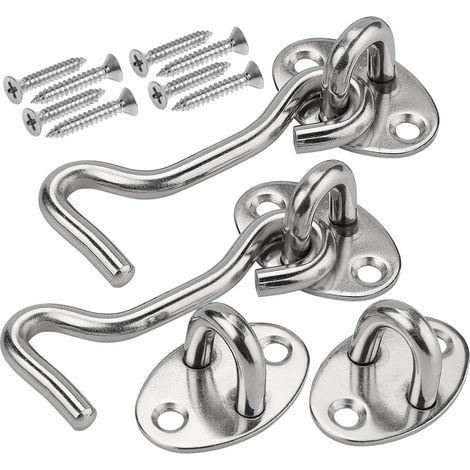 Crochet De Porte - Acier Inoxydable 201 - 78 mm - Pour Portes Fenêtres Portails - Lot De 2 Avec 8 Vis De Fixation (1/5)
