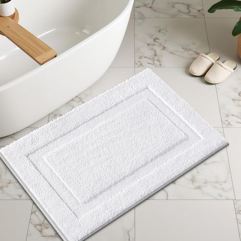 Tapis de Bain Doux, Tapis Salle de Bain Microfibre Moelleuse, Tapis de Douche Antidérapant Absorbant et Séchage Rapide, Lavable en Machine, Blanc, 50 X 80 cm (1/5)