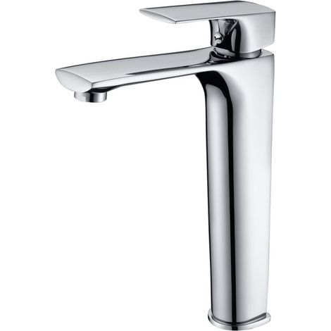 Mice - Grifo de lavabo de caño alto monomando de baño cromado - fácil de instalación para agua fria / caliente - grifo alto para sobre encimera (1/2)