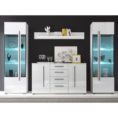 Esszimmer-Kombi mit 2 Vitrinen und Sideboard COLORADO-61 in weiß Hochglanz inkl. LED BxHxT: 300x200x42cm (1/5)