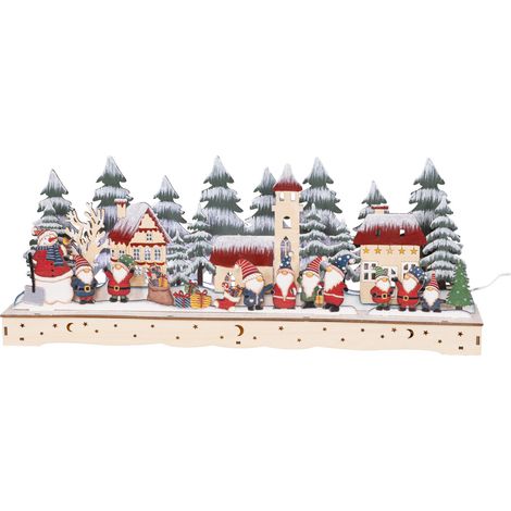 HGD LED-Dekoaufsteller Wichtelhausen mit Timer 55 x 22 cm warmweiß bunt