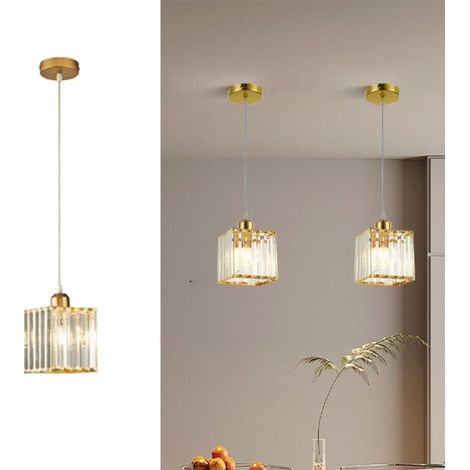 Lustre en cristal, mini suspension, luminaire de luxe, design carré, douille E27, adapté aux salles à manger, chambres à coucher, îlots de cuisine et éclairage de couloir (1/4)