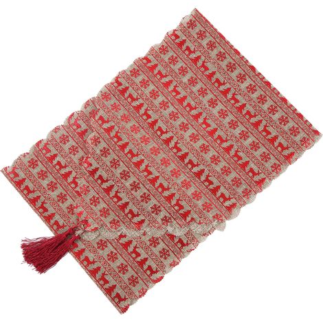 Tapisserie de table de Noël élégante et raffinée, motif classique de cerf, lin durable, décoration festive pour repas, nappe rectangulaire résistante. (1/5)