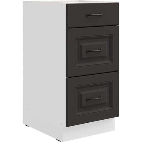 Küchen Unterschrank 40 cm Stilo Grau + Weiss Vollauszug Soft-Close Küche Einbauküche Landhaus (1/5)