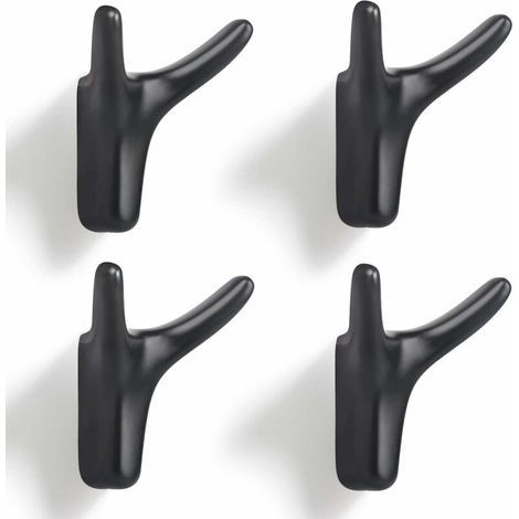 4 Pieces Double Wall-Mounted Coat Hooks, Sturdy Solid Zinc Alloy Wall Hooks, Door Hooks for Entryway, Bedroom, Living Room, Kitchen, Screws Included (Matte Black) (1/5)