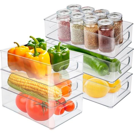 Organisateur Frigo, Rangement Frigo Transparent, Boîte de Rangement Empilable avec Couvercles pour Organiser Votre Maison Cuisine, Congélateur (Pack de 6, M(26x15x7.5CM))