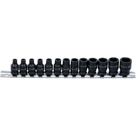Jeu de Douilles à Choc Six Pans 4-14 mm - 13 pcs, 6,3 mm (1/4) - Résistance et Polyvalence, Acier - D-Work (1/5)