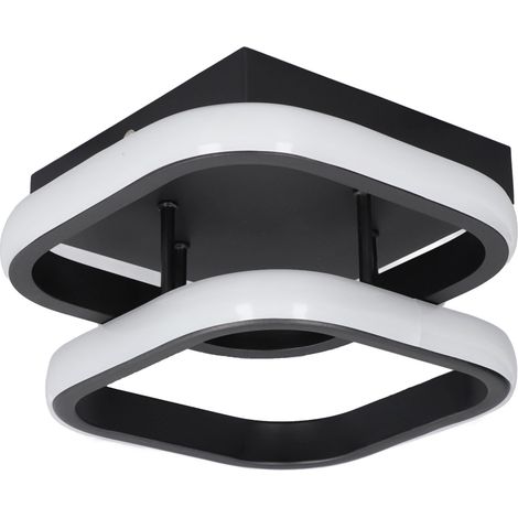 Plafonnier LED contemporain carré chic superposé fer PVC lumière blanche 85-265V 20W 5-10m² pour chambre salon couloir base 14x14cm corps 29cm avec 2 vis 2 chevilles notice (1/5)