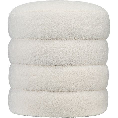 Tabouret rond moelleux, supporte jusqu'à 120 kg, diamètre 40 x hauteur 45 cm, blanc cassé (1/5)