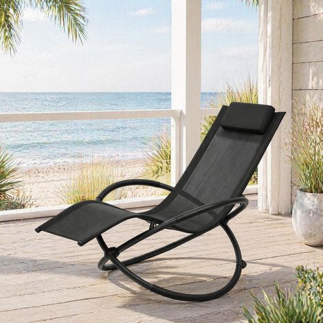 Chaise longue à bascule en métal et tissu noir 143,5 x 66 x 86 cm (1/4)