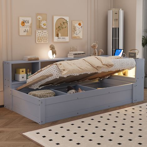 letto contenitore 90x200 con presa LED grigio OKMYHOME (1/5)