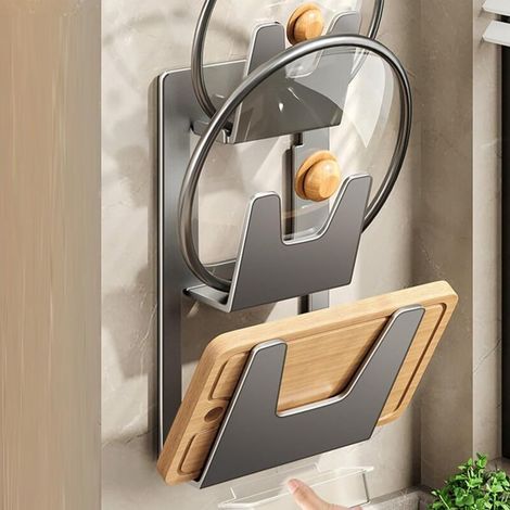 Pot Lid Rack Wall Mounted, Pot Lid Rack with Drain Tray, Pot Lid Storage Rack Over Cabinet Door (1/5)