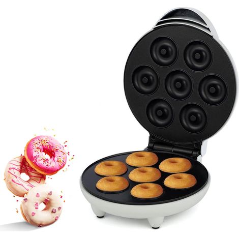 Donut Maker, Electric Non-Stick Donut Maker, Toaster, Homemade Snacks, with Non-Slip Feet, Breakfast Maker, Baking Pan, Makes 7 Donuts (1/5)