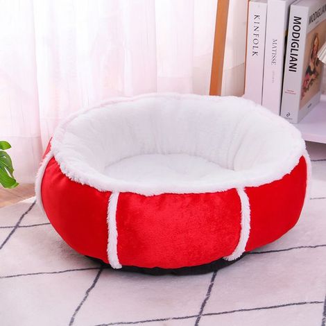 Lit rond pour animaux, adapté aux chats/petits chiens, fond antidérapant et résistant à l'eau, tissu doux et durable (rouge,60cm). (1/5)