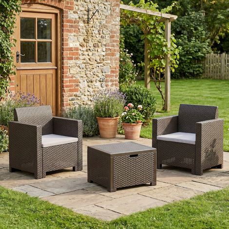 Dmora - Loungeset für draußen Apis, Outdoor-Lounge mit Couchtisch, Terrassenset mit Kissen, Gartenkomposition mit Sofa und Sesseln, Made in Italy, Taube (1/3)
