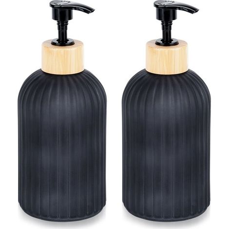 Distributeur de savon en verre noir 400 ml, lot de 2. (1/5)