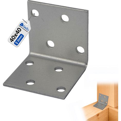 Équerre d’assemblage renforcée galvanisée 40 x 40 x 40 mm – plaque perforée connecteur métal fixation bois/métal patte de raccord – GeZu Impex (1/5)