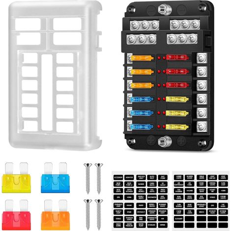 Fuse Holder 12 V with 12 Compartments, Car Fuse Box with 24 Fuses  Car Fuse Holder Fuse Box 12V with Protective Cover for Truck Truck Auto Van SUV Marine (1/5)