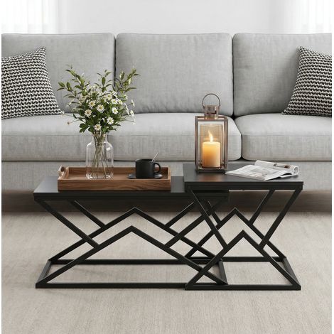 Tavolo salotto nero metallo e legno 80x50x40 cm OKMYHOME (1/5)