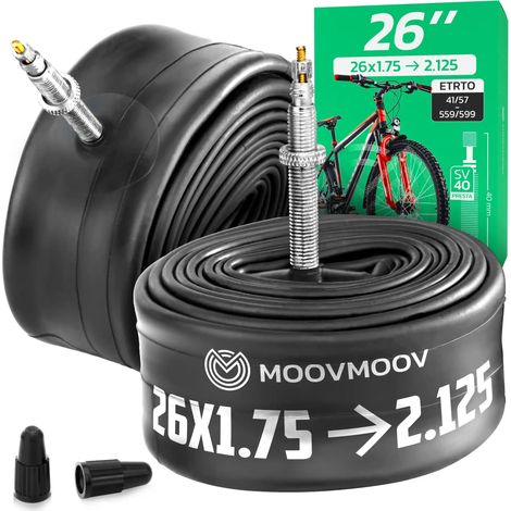 Chambre à air 26 pouces - Pour pneu de 26x1.75 à 26x2.125 - Valve Presta - Etrto 41-559 à 57-559 - Lot de 2 - Pour Vélo et VTT (1/5)
