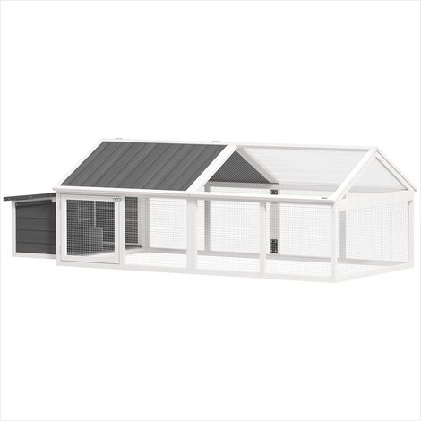 Poulailler bois sapin 240 x 112,5 x 76 cm pour 4 Ă 8 poules Blanc (1/5)