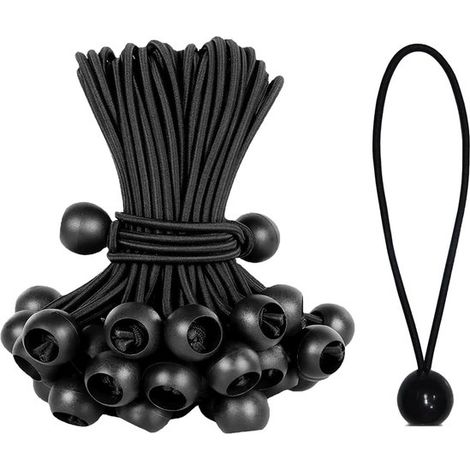 Tendeurs de tente OIMG avec boules, cordons élastiques avec boules, lot de 25, cordons élastiques polyvalents avec boules, cordon élastique noir (1/5)