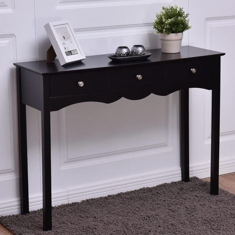COSTWAY Table Console Table d'Entrée en Bois avec 3 Tiroirs Usage Polyvalent Salon, Chambre, Bureau, 100x32x75 cm Noir Vintage (1/5)