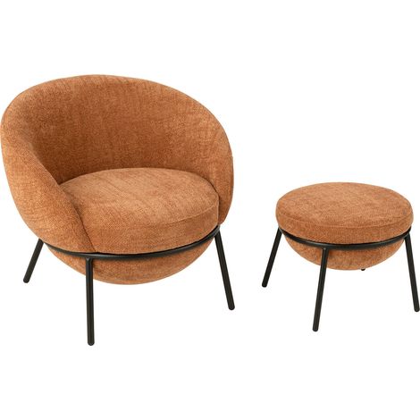 Fauteuil + repose-pieds en tissu texturé terracotta et métal - EGYZ (1/5)