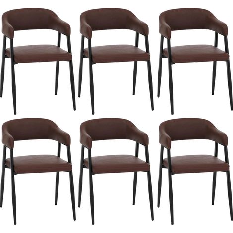 Lot de 6 chaises de salle à manger vintage industriel avec accoudoirs métal simili cuir rouge rouille 040008983 (1/5)